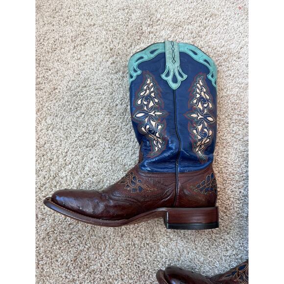 Lucchese Amberlyn Boots Blue Brown Full Quill Ostrich Western Cowgirl size 8 B - Picture 4 of 10